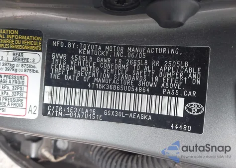 2005 Toyota Avalon Xls из США, поврежденный, VIN 4T1BK36B65U054864